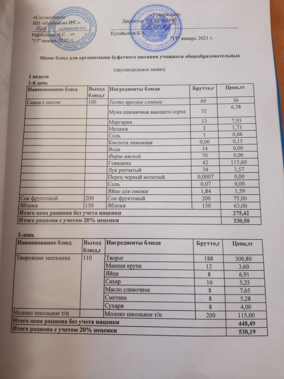 Меню 2022 жыл