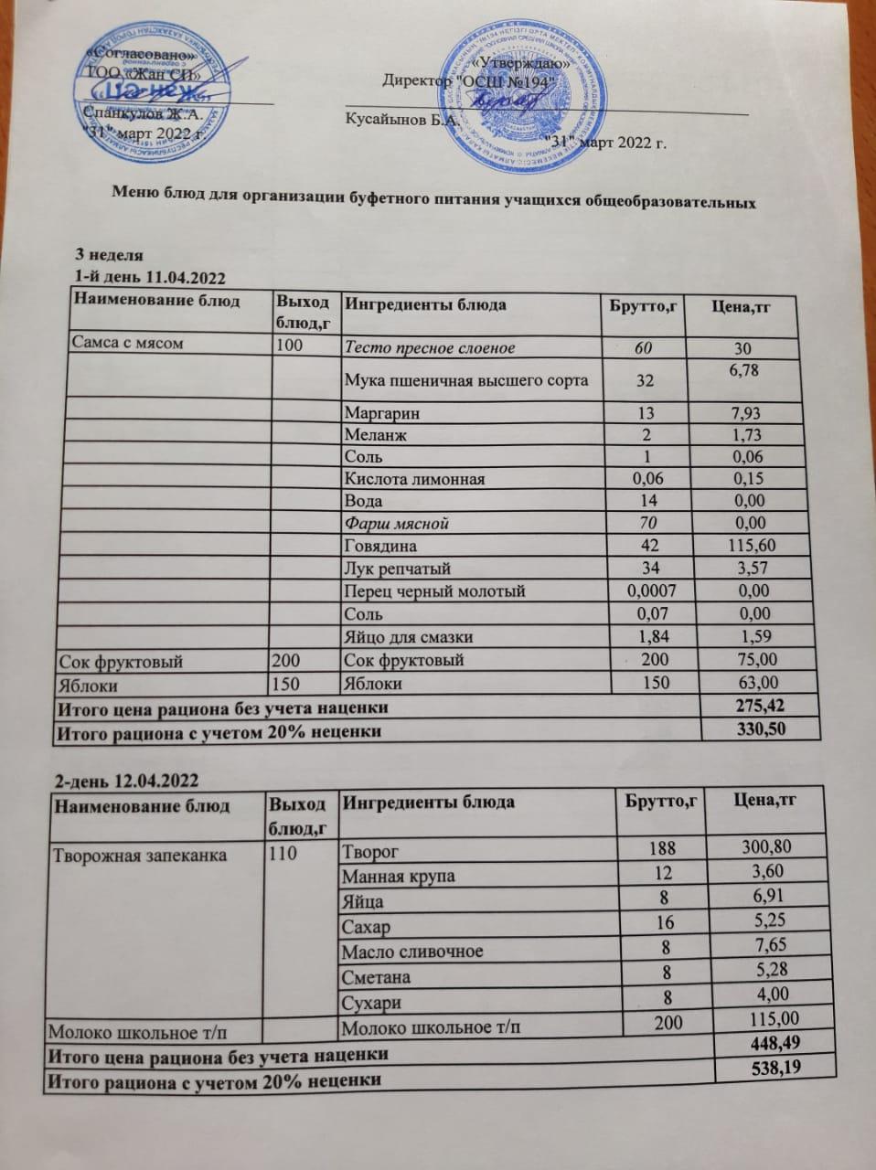 Меню 11-12.04.2022