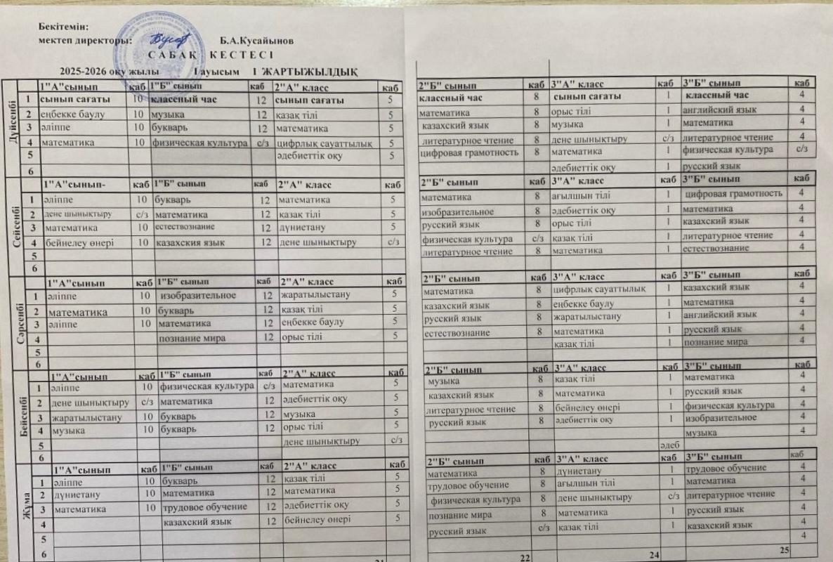 Сабақ кестесі 2025-2026 оқу жылы